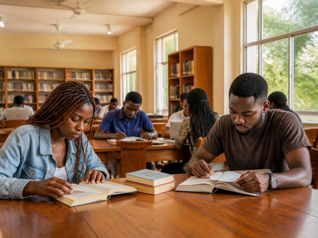 Students studying in the university library